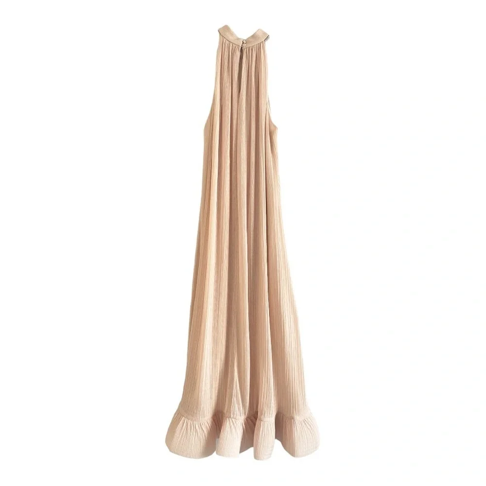 Jonathan Simkhai Textured Rita Halter Neck Shift Maxi Ruffle Dress NWT Sz Medium - Picture 9 of 11